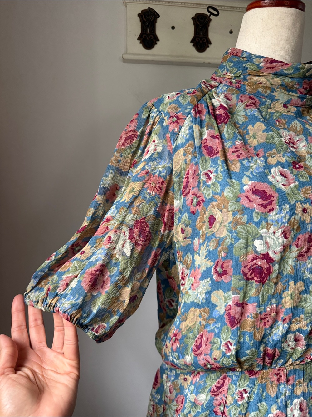Sezane Margareth Dress Blue Floral High-Neck Tiered Mini Summer Boho 42/US10 - Picture 4 of 8